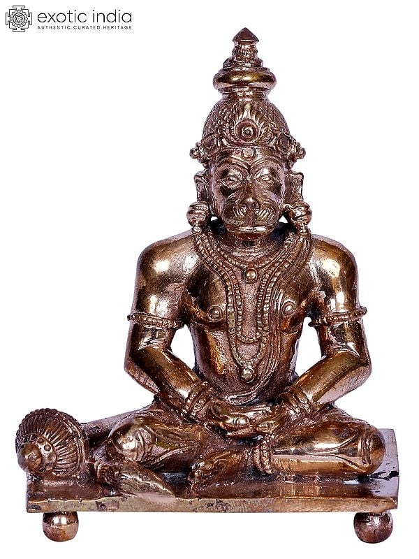 3" Sitting Sankat Mochan Hanuman Bronze Sculpture