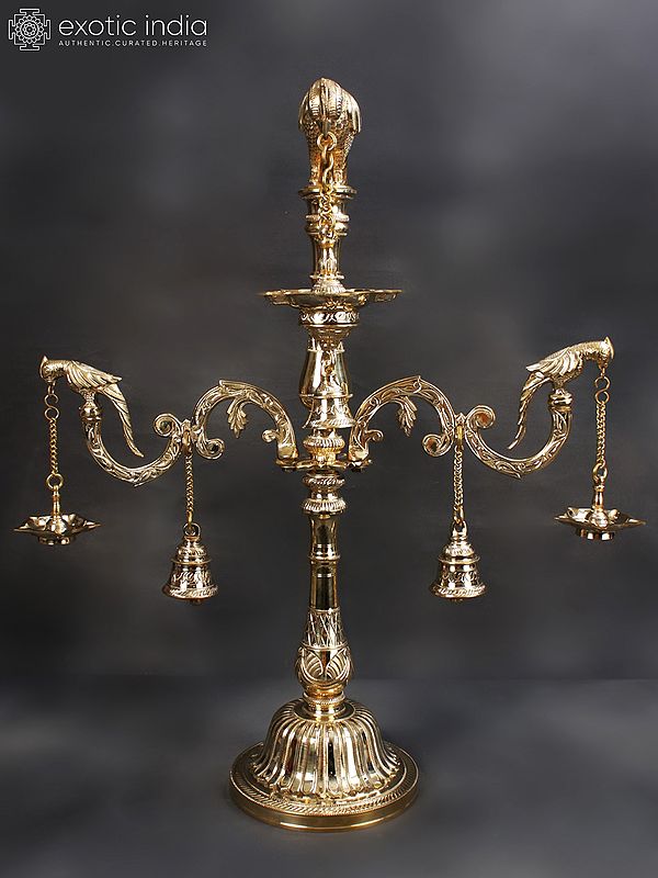 30" Large Superfine Parrot Lamp With Bells | Bronze