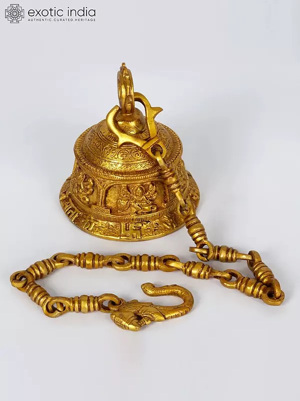 6" Goddess Durga Ritual Bell in Brass