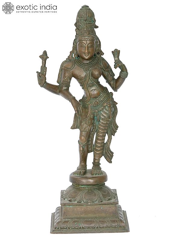 13" Ardhnarishvara Bronze Sculpture | Madhuchista Vidhana (Lost-Wax) | Panchaloha Bronze from Swamimalai