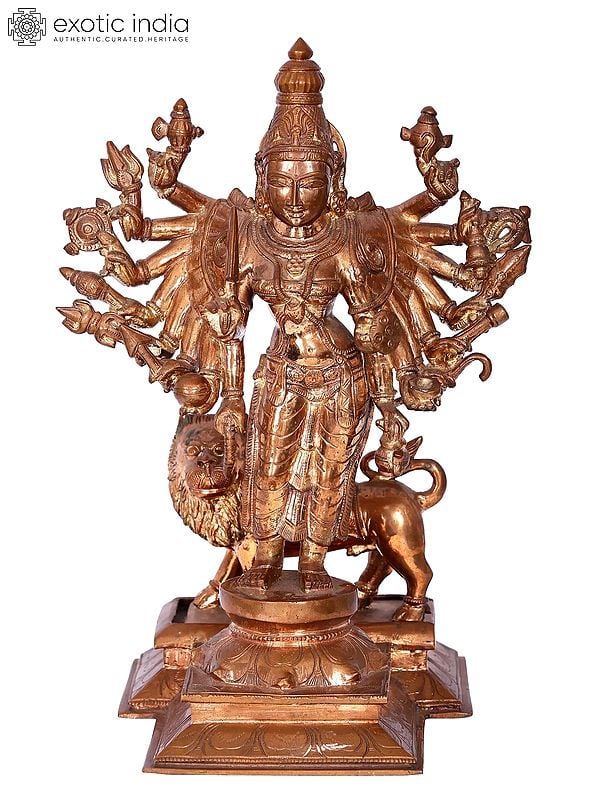 16" Standing Durga Idol | Madhuchista Vidhana (Lost-Wax) | Panchaloha Bronze from Swamimalai