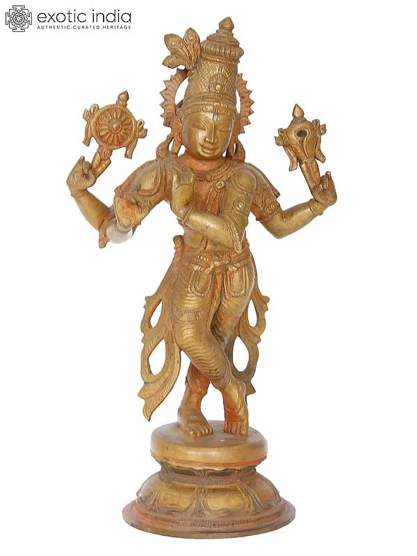 12" Chaturbhuja Lord Krishna Panchaloha Bronze Sculpture from Swamimalai | Madhuchista Vidhana (Lost-Wax)