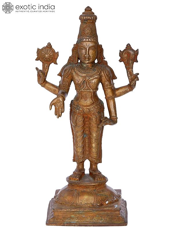 12'' Vishnu | Madhuchista Vidhana (Lost-Wax) | Panchaloha Bronze from Swamimalai