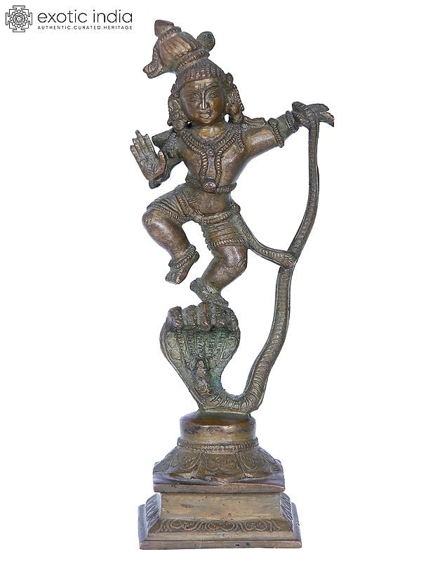 8'' Kaliya Krishna | Madhuchista Vidhana (Lost-Wax) | Panchaloha Bronze from Swamimalai