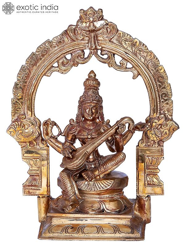 10'' Saraswati | Madhuchista Vidhana (Lost-Wax) | Panchaloha Bronze from Swamimalai