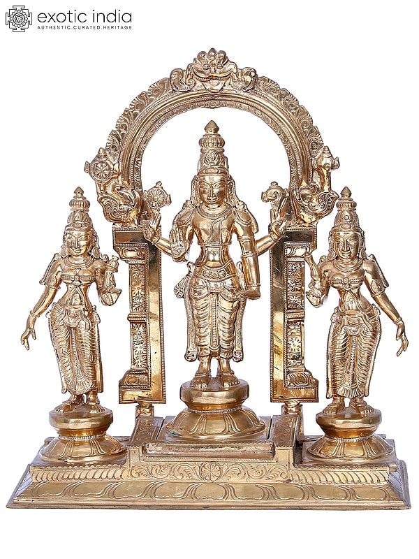 14'' Panchaloha Bronze Perumal set Statue from Swamimalai | Madhuchista Vidhana (Lost-Wax)