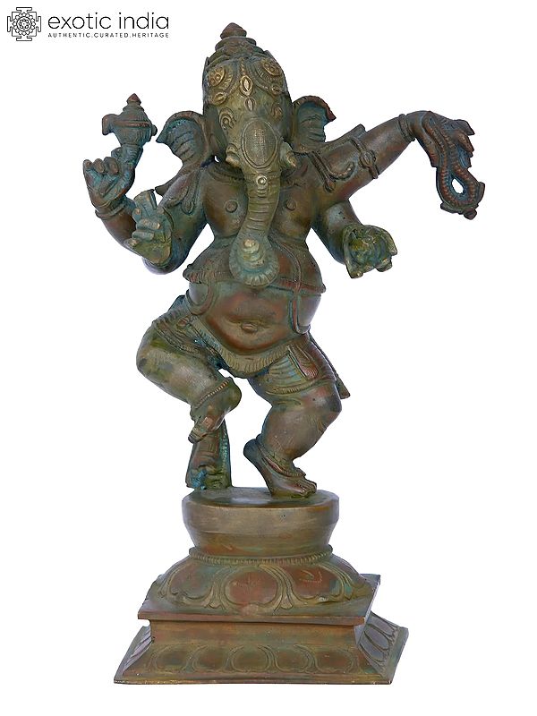 10'' Dancing Ganesha | Madhuchista Vidhana (Lost-Wax) | Panchaloha Bronze from Swamimalai