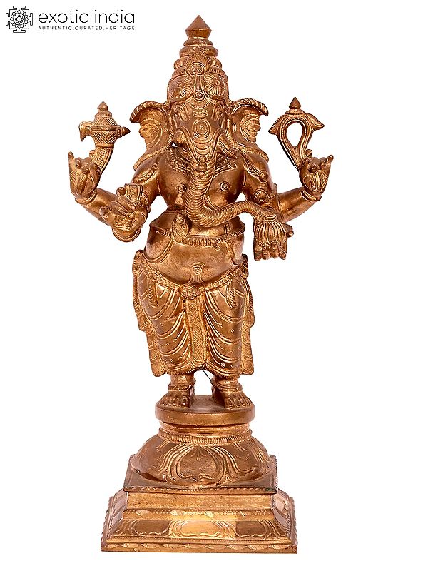 15'' Standing Ganesha Panchaloha Bronze Statue from Swamimalai | Madhuchista Vidhana (Lost-Wax)