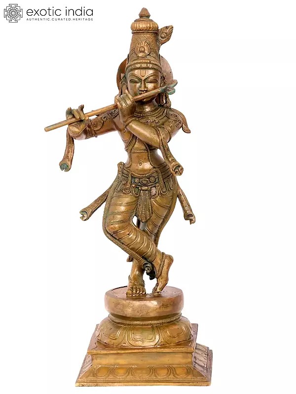 19'' Lord Fluting Krishna Bronze Idol | Madhuchista Vidhana (Lost-Wax) | Panchaloha Bronze from Swamimalai