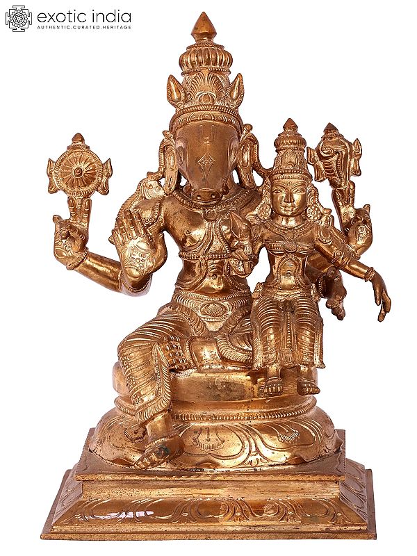 13'' Varaha Idol with Devi Lakshmi | Madhuchista Vidhana (Lost-Wax) | Panchaloha Bronze from Swamimalai