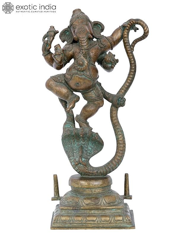 16'' Dancing Ganesha Bronze Idol | Madhuchista Vidhana (Lost-Wax) | Panchaloha Bronze from Swamimalai