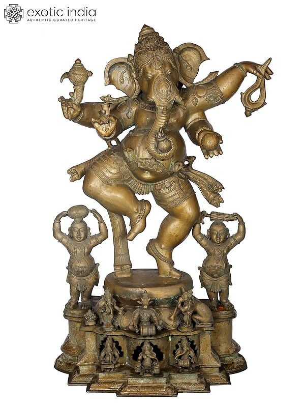 48'' Dancing Ganesha | Madhuchista Vidhana (Lost-Wax) | Panchaloha Bronze from Swamimalai (Shipped by Sea)