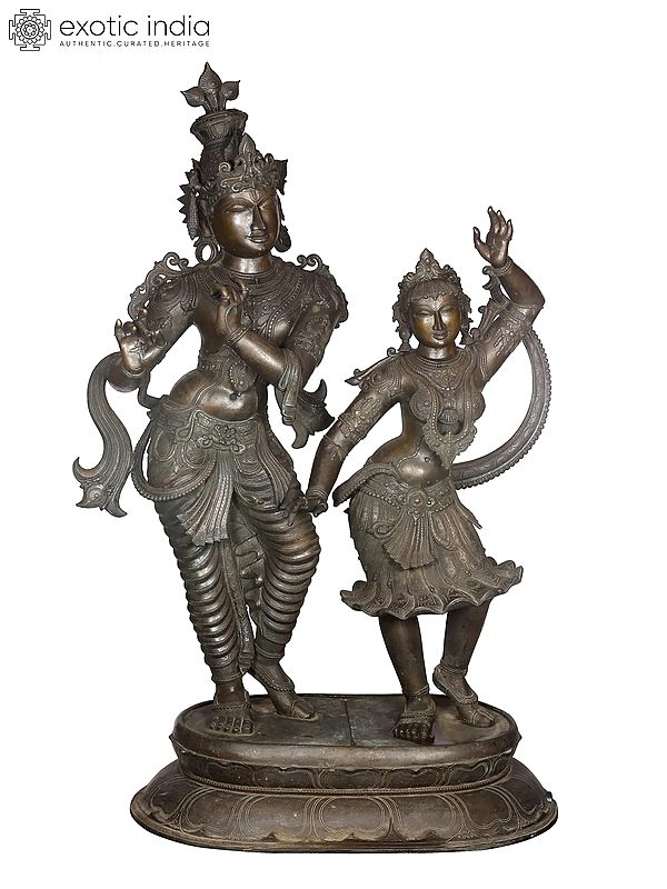 60'' Superfine Large Radha Krishna | Madhuchista Vidhana (Lost-Wax) | Panchaloha Bronze from Swamimalai (Shipped by Sea)