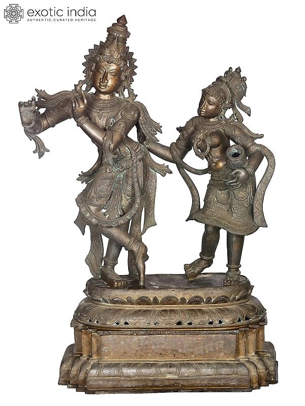 46'' Radha Krishna | Madhuchista Vidhana (Lost-Wax) | Panchaloha Bronze from Swamimalai