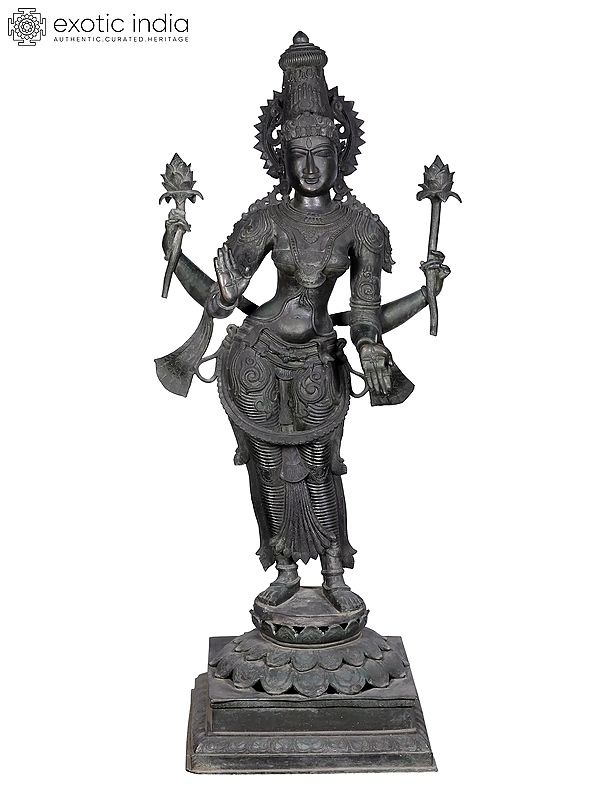 66'' Large Standing Lakshmi Panchaloha Bronze Statue from Swamimalai | Madhuchista Vidhana (Lost-Wax)