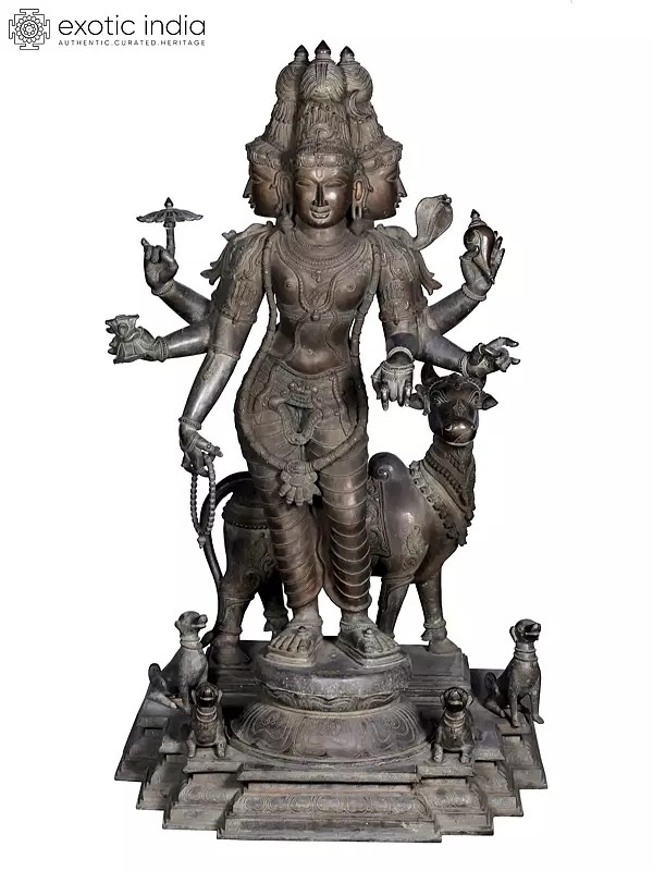 58'' Large Dattatreya Idol | Madhuchista Vidhana (Lost-Wax) | Panchaloha Bronze from Swamimalai (Shipped by Sea)