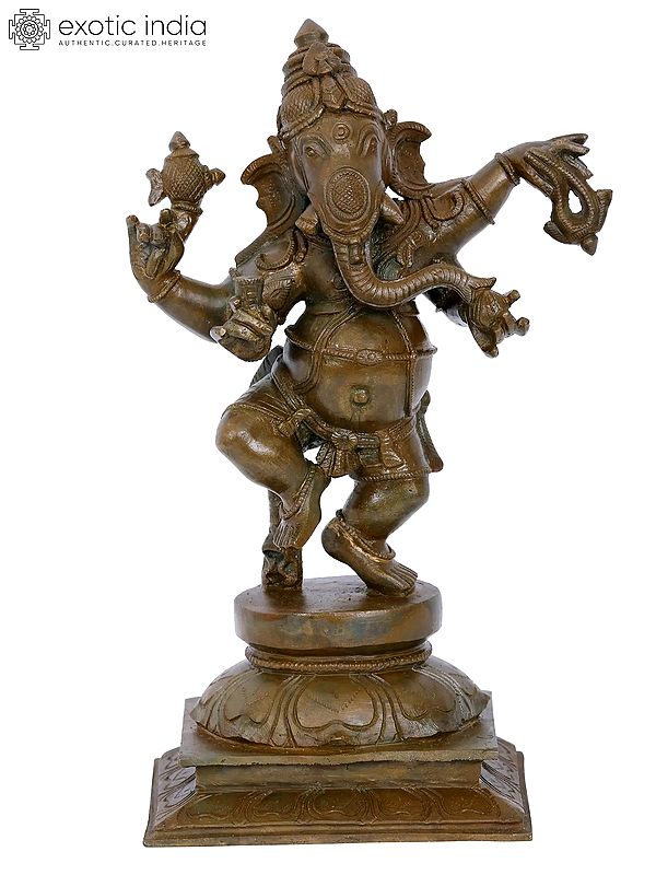 10'' Dancing Ganesha Bronze Statue | Madhuchista Vidhana (Lost-Wax) | Panchaloha Bronze from Swamimalai