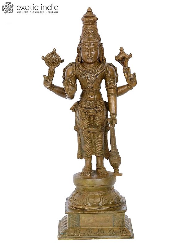 13'' Standing Lord Vishnu Bronze Statue | Madhuchista Vidhana (Lost-Wax) | Panchaloha Bronze from Swamimalai