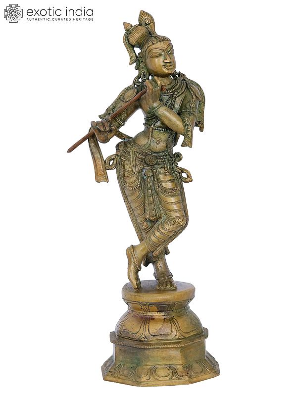 14'' Fluting Krishna Bronze Idol | Madhuchista Vidhana (Lost-Wax) | Panchaloha Bronze from Swamimalai