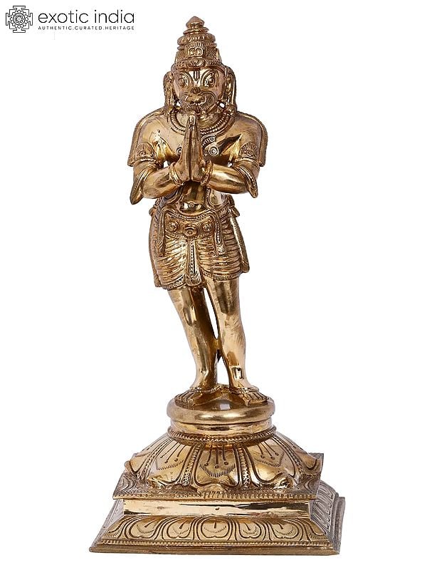 12'' Standing Sankat Mochan Hanuman Statue | Madhuchista Vidhana (Lost-Wax) | Panchaloha Bronze from Swamimalai