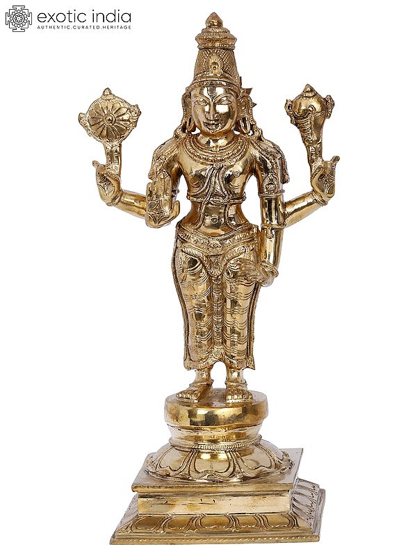 13'' Lord Vishnu Bronze Idol | Madhuchista Vidhana (Lost-Wax) | Panchaloha Bronze from Swamimalai