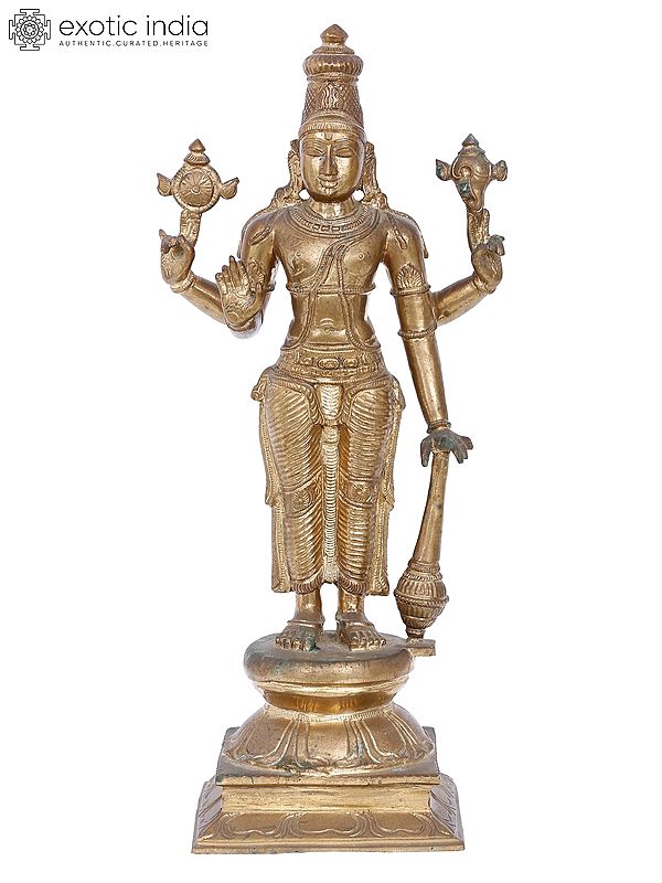 16'' Lord Vishnu Bronze Sculpture | Madhuchista Vidhana (Lost-Wax) | Panchaloha Bronze from Swamimalai