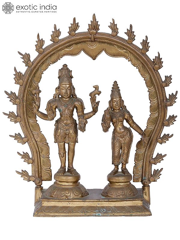 12'' Shiva Parvati Bronze Statue | Madhuchista Vidhana (Lost-Wax) | Panchaloha Bronze from Swamimalai