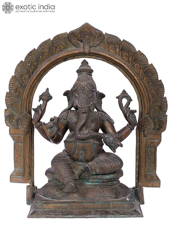 18'' Sitting Lord Ganesha Panchaloha Bronze Sculpture from Swamimalai