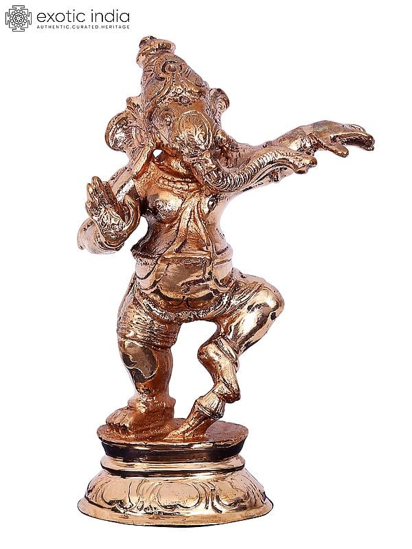 4'' Small Dancing Ganesha Panchaloha Bronze Statue from Swamimalai