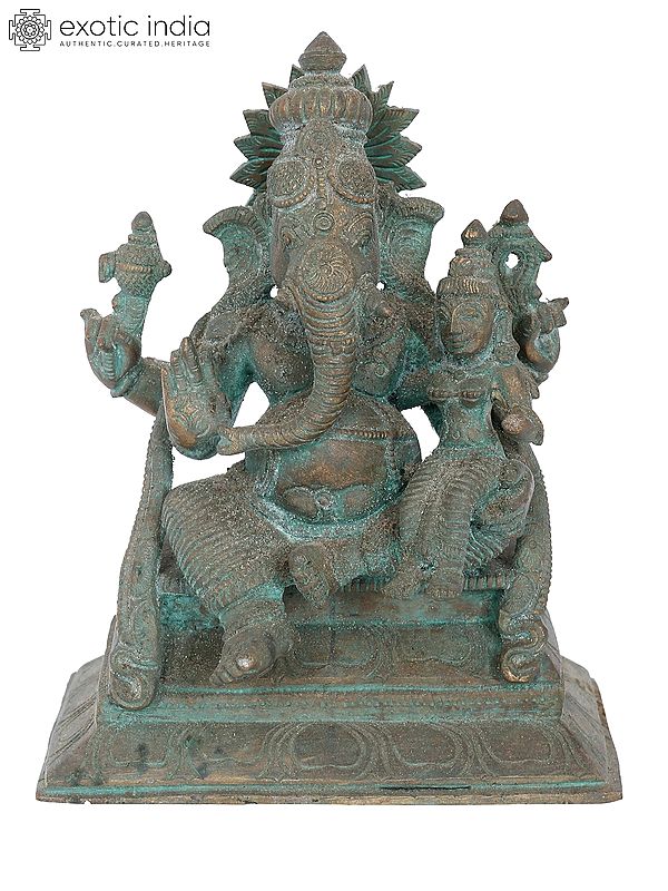 6" Shakti Ganpati Bronze Statue | Madhuchista Vidhana (Lost-Wax) | Panchaloha Bronze from Swamimalai