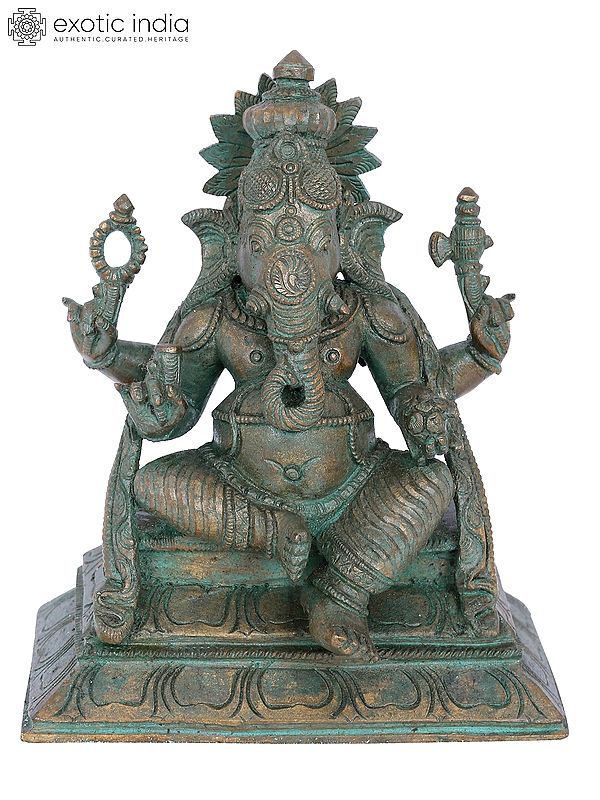 7" Sitting Lord Ganesha Statue | Madhuchista Vidhana (Lost-Wax) | Panchaloha Bronze from Swamimalai