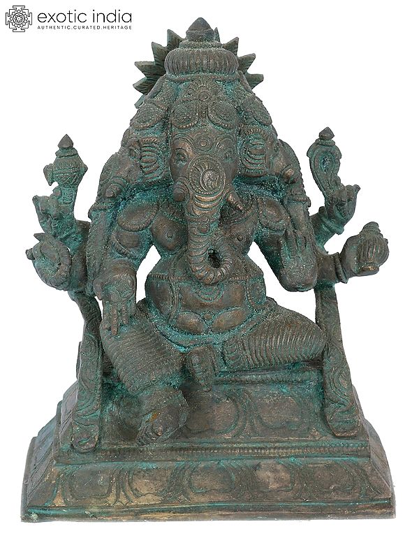 7" Three Face Ganesha Bronze Statue | Madhuchista Vidhana (Lost-Wax) | Panchaloha Bronze from Swamimalai