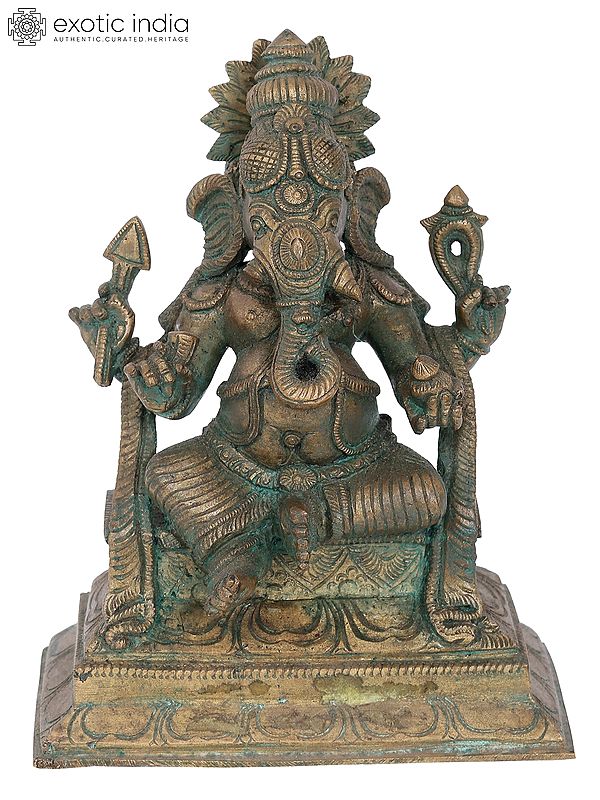 7" Sitting Lord Ganesha Bronze Statue | Madhuchista Vidhana (Lost-Wax) | Panchaloha Bronze from Swamimalai