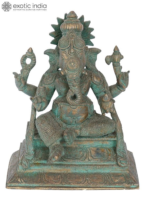 7" Sitting Lord Ganesha Bronze Idol | Madhuchista Vidhana (Lost-Wax) | Panchaloha Bronze from Swamimalai