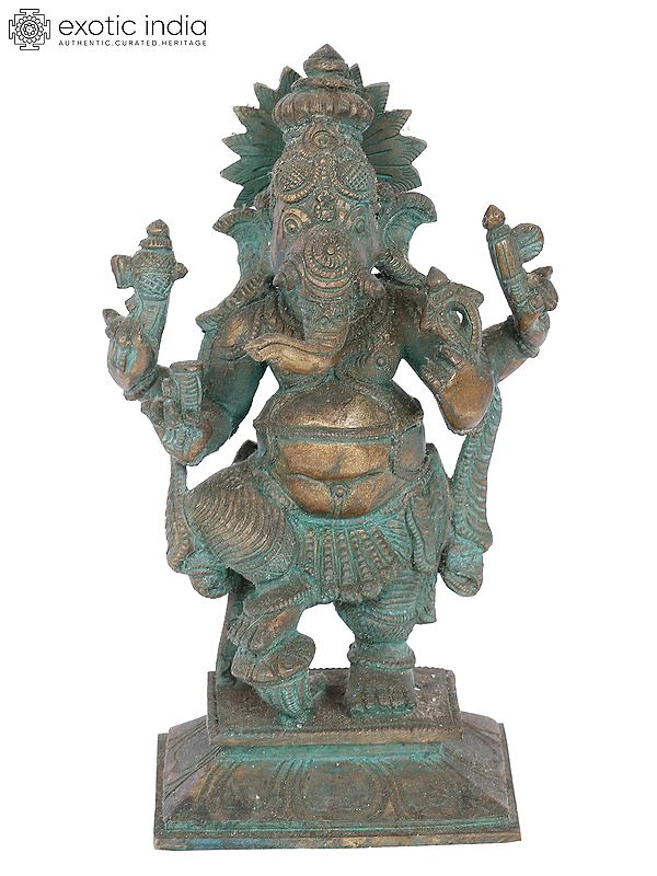 7" Nritya Ganapati Bronze Statue | Madhuchista Vidhana (Lost-Wax) | Panchaloha Bronze from Swamimalai