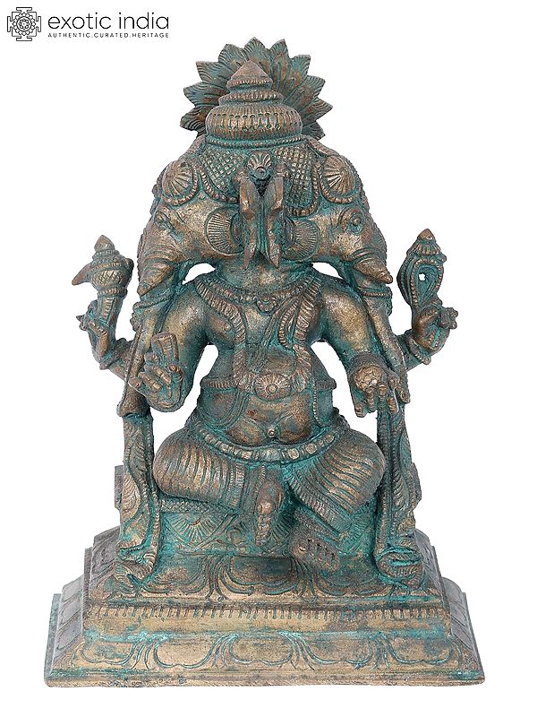 7" Dwimukha Ganapati Bronze Statue | Madhuchista Vidhana (Lost-Wax) | Panchaloha Bronze from Swamimalai