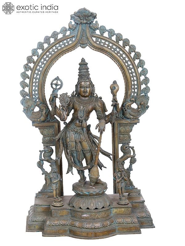 30" Lord Perumal (Vishnu) with Garuda and Hanuman Ji | Madhuchista Vidhana (Lost-Wax) | Panchaloha Bronze from Swamimalai