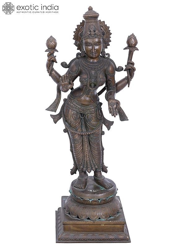 30" Standing Goddess Lakshmi Idol | Madhuchista Vidhana (Lost-Wax) | Panchaloha Bronze from Swamimalai