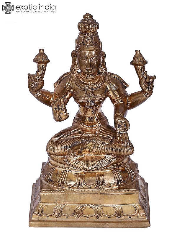 6" Sitting Goddess Lakshmi Panchaloha Bronze Idol from Swamimalai | Madhuchista Vidhana (Lost-Wax)