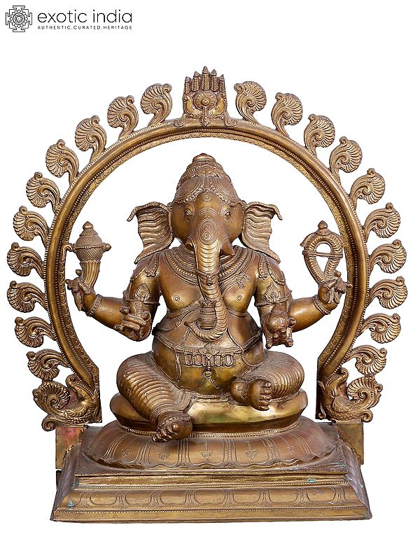 22'' Lord Ganesha Seated on Throne | Madhuchista Vidhana (Lost-Wax) | Panchaloha Bronze from Swamimalai