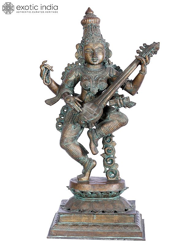 33'' Large Dancing Goddess Saraswati Panchaloha Bronze Statue