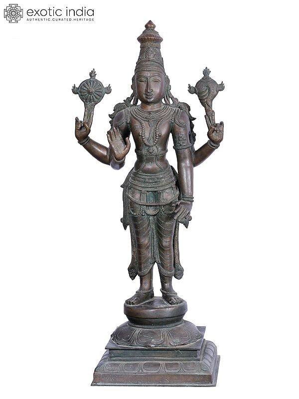 36'' Large Standing Lord Perumal (Vishnu) Panchaloha Bronze Statue from Swamimalai