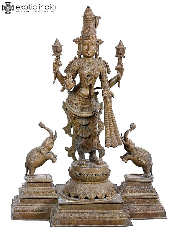 33'' Large Standing Gajalakshmi | Madhuchista Vidhana (Lost-Wax) | Panchaloha Bronze from Swamimalai