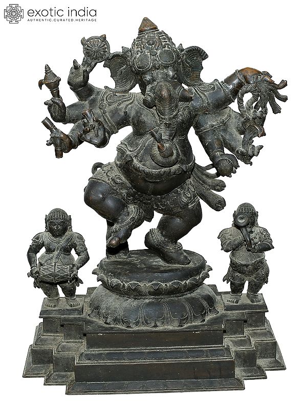 39'' Large Eight Hands Dancing Ganesha Panchaloha Bronze Statue