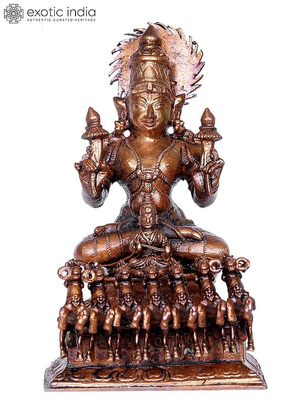 4" Small Bronze Lord Surya Idol on His Seven Horses Chariot