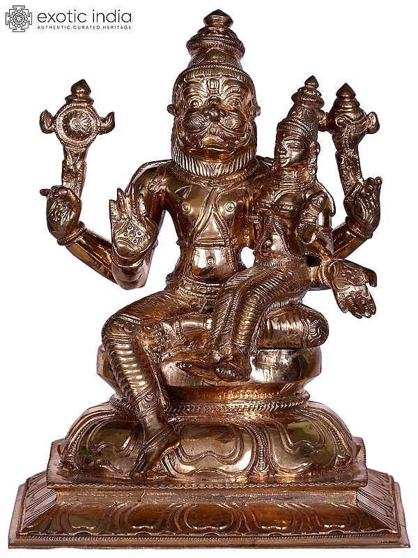 7" Lord Narasimha Bronze Statue with Devi Lakshmi