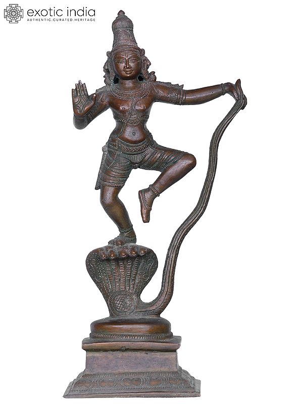 10'' Hindu Lord Kaliya Krishna Bronze Statue