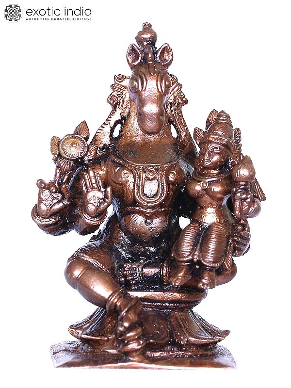 3'' Small Hayagriva Idol (Vishnu) Seated With Lakshmi | Bronze Statue