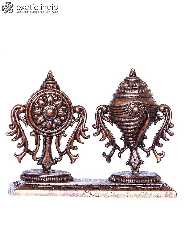 3'' Shankha and Chakra Vaishnava Symbol | Bronze Statue