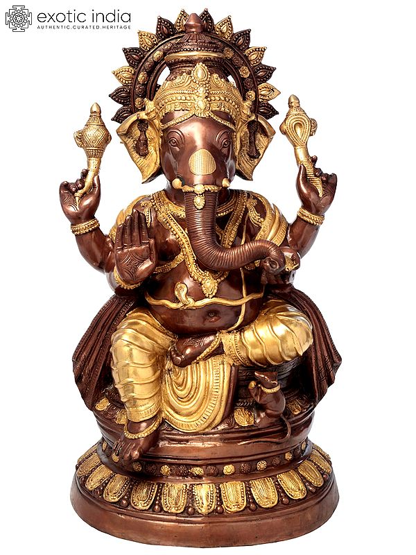 36" Large Size Lord Ganesha Brass Statue | Handmade Home Temple Idol